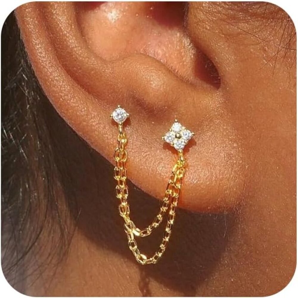 Gold Chain Earrings Hypoallergenic 14K Gold Plated Dangle Earrings Women